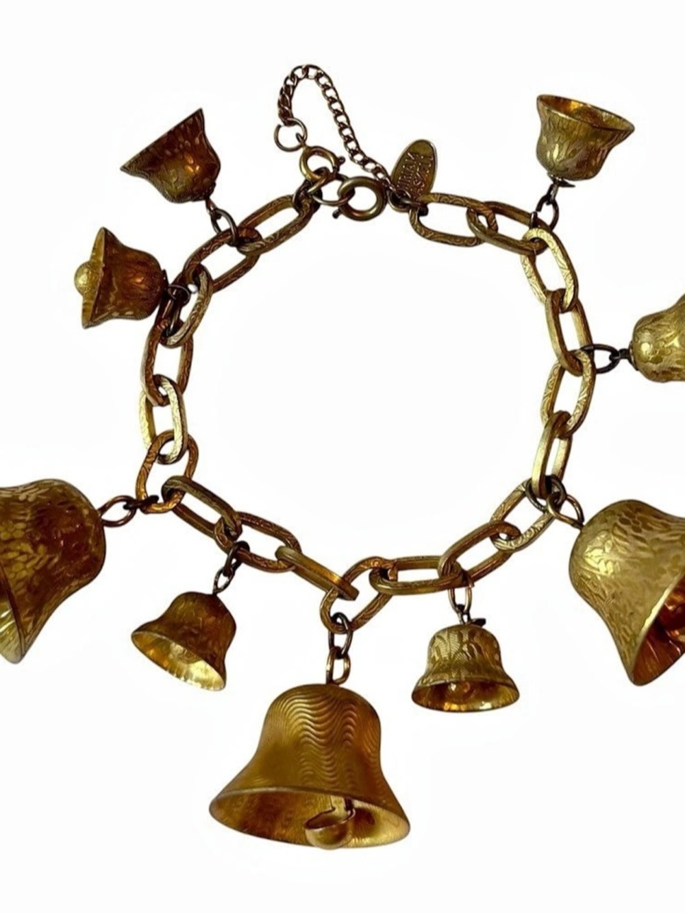 Miriam Haskell Vintage Jingle Bell Charm Bracelet Gold